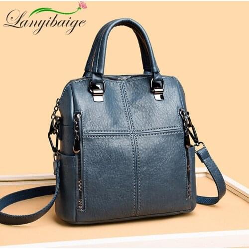 2021 Luxury Soft Leather Bagpack Multifunctional Anti-theft Bag Leisure Travel Shoulder Bag Solid Color Simple Messenger Bag