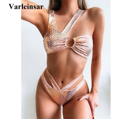 2020 Sexy Snake Printed Bikini Female Swimsuit Women Swimwear Two-pieces Bikini set Asymmetric Bather Bathing Suit Swim V1923G