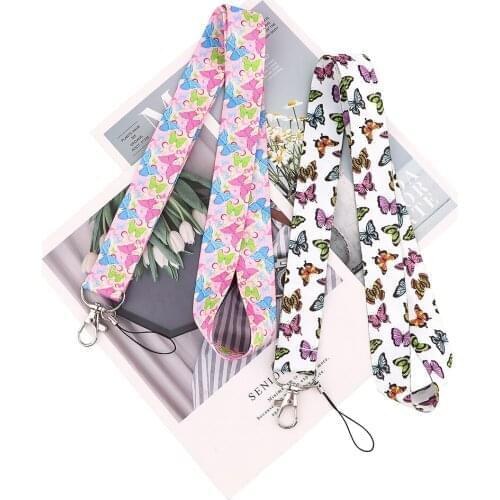 24pcs/lot MD904 DMLSKY Cartoon Butterfly Neck Strap Lanyard for keys ID Card Gym Mobile Phone Strap badge holder DIY Hang Rope