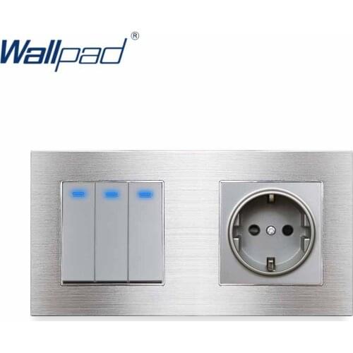 3 Gang 2 Way With LED Indicator EU Socket German Standard Wallpad Grey Aluminum Alloy Panel 86*172mm Wall Power Outlet