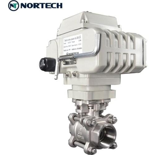 3 piece body thread end stainless steel motorized electric ball valve with actuator