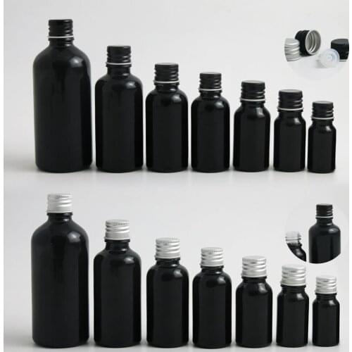 New Arrival 360pcs Wholesale Black Glass Bottles for Essential Oils With Aluminum Lid 10ml 30ml 50ml 100ml