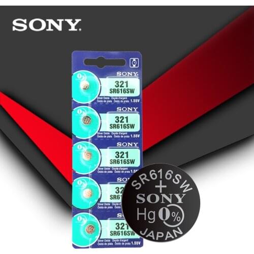 5pcs Sony 100% Original 321 SR616SW 1.55V Silver Oxide Watch Battery SR616SW 321 Button Coin Cell MADE IN JAPAN