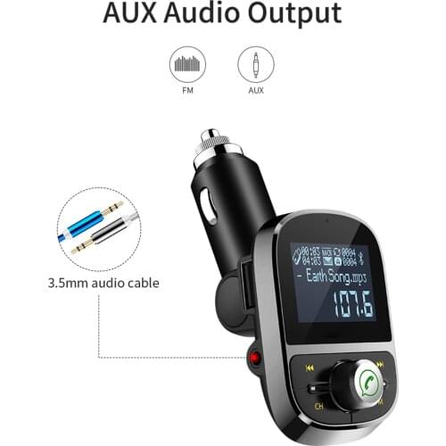 FM Transmitter Aux Output Handsfree Bluetooth Car Kit 5V 3.1A Dual USB Charger Car MP3 Player Support SD Card USB Flash Driver
