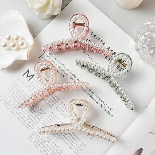 Big Transparent Hollow Pearl Hair Claws For Women Hair Accessories Flower Rhinestones Hairpins Handmade Hair Clips