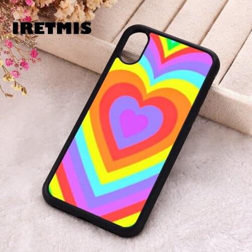 Iretmis 5 5S SE 2020 Phone Cover Case for iPhone 6 6S 7 8 Plus X Xs XR 11 12 Mini Pro Max Rubber Silicone Rainbow Latte Heart