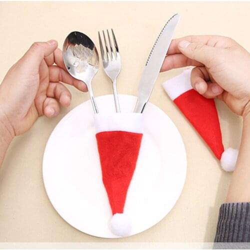 10pcs Christmas decorations for home xmas tableware holder bag mini Christmas hats Christmas 2022 gift table decor navidad natal