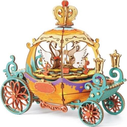 Kids Educational Toy DIY Pumpkin Cart 3D Puzzle Game Assembly Moveable Music Box Toy Children Girl Room Decor Baby Birthday Gift
