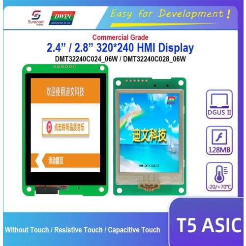 Dwin T5 HMI Display, 2.4“ DMT32240C024_06W 2.8” DMT32240C028_06W 320X240 LCD Module Screen Resistive Capacitive Touch Panel