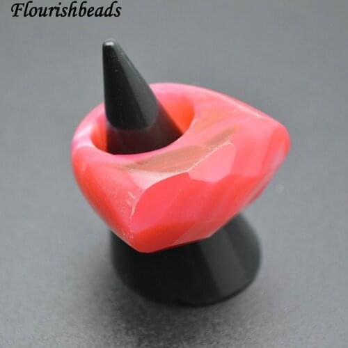 Faceted Red Pink Agate Big Stone Band Rings Fashion Woman Man Jewelry