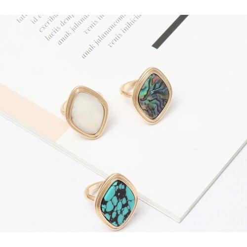 Acrylic White & Abalone Shell Kallaite Stone Rings Fashion Inner Dia 1.7cm Gold Color Brincos Pendientes Jewelry for Women