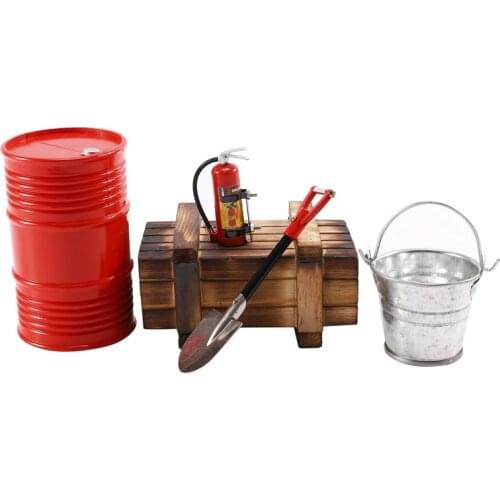 Quality 5PCS RC Crawler Car Simulation Fire Extinguisher Oil Drum Shovel Parts Model for Axial 1/10 SCX10 TRX4 RC Car Parts