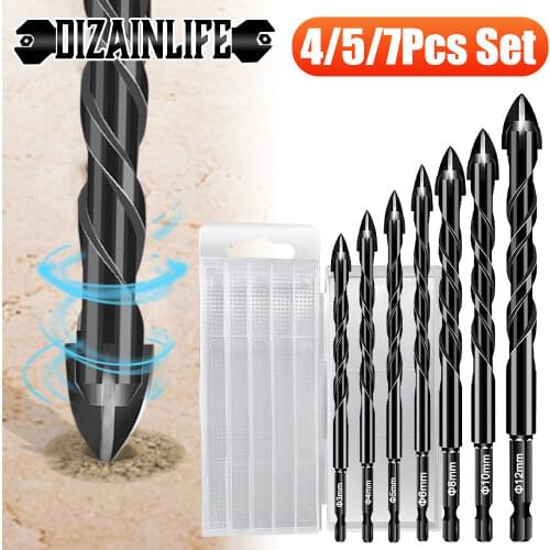 4/5/7Pcs Cross Hex Tile Drill Bits Set Hard Alloy Triangle Porcelain Stone Glass Ceramic Concrete Drill Bit Hole Opener for Wall