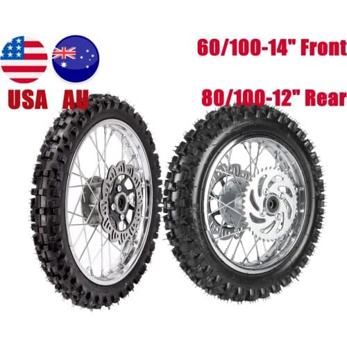 60/100-14 14" Front Wheel Tyre Rim & 80/100-12 12" Rear Wheel Rim Rim Assembly For Dirt Pit Bike CRF50 XR Apollo RFZ125