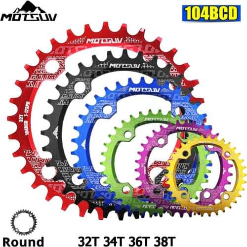 Plato de bicicleta de montaña MOTSUV redondo estrecho ancho MTB 104BCD Round 32T 34T 36T 38T plato de dientes partes