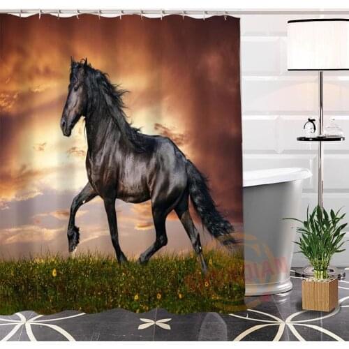 Popular Custom Horses Hot sale Modern Shower Curtain Bathroom Waterproof Polyester Fabric Printing Bathroom Curtain With Hook