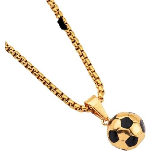 2019 New arrival Soccer Necklaces Men Jewelry Gold Color Stainless Steel hip hop Fitness Football Sport Pendant & Chain CAGF0389