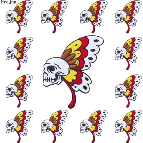Prajna 10 PCS Wholesale Butterfly Patch Punk Butterfly Skull Patches On Clothes Iron On Embroiderd Patches For Clothing Stickers