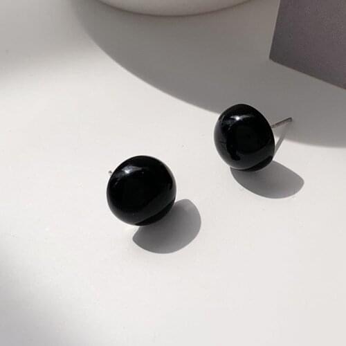 South Korea Contracted Mini Black Round Pearl Stud Earrings Female Temperament Character Joker Small Pure And Fresh Earrings
