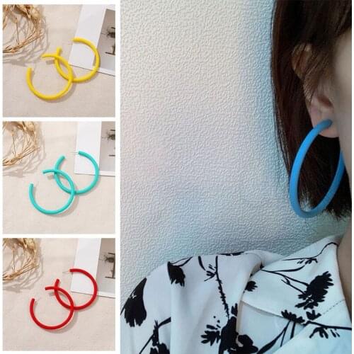 Colorful Exaggerate Large Flat Circle Hoop Earrings Simple Party Earrings Round Lace Earrings 60mm For Womens Jewelry