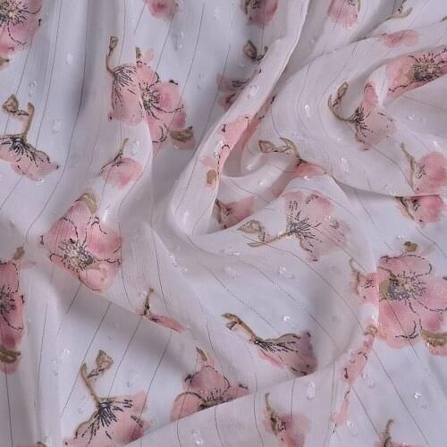 Chiffon Silver Silk Jacquard Digital Printed Fabric Spring Summer Cloth Womens Clothing by meter material for sewing