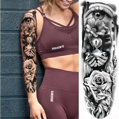 BLack Eye Flower Creative Temporary Tattoos For Men Women Body Art Full Arm 3D Sleeve Tatoo Waterproof Fake Tattoo Stickers