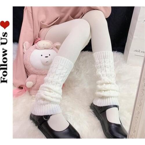 Warm Pile Socks White Girl Knitting Cute Warm Knee-length Stockings Japanese Dime Leggings Boots for Women Warm Socks
