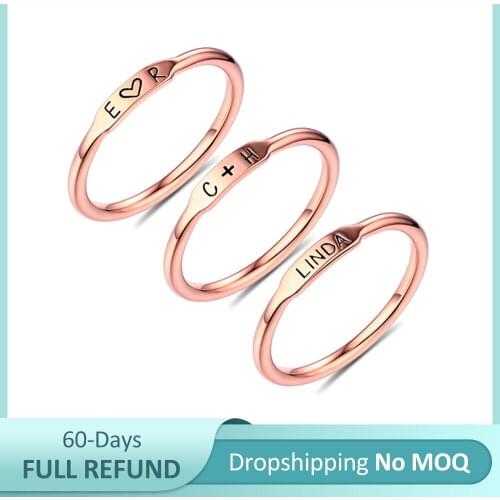 Uonney Dropshipping Personalized Ring Engraved Stackable Bar Rings For Women Gift Silver Gold Color Jewelry Accessories