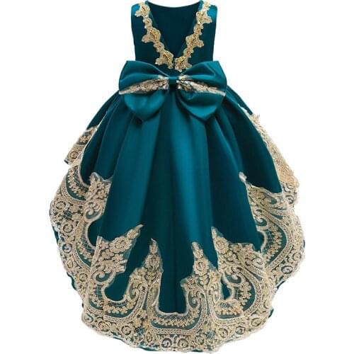 Vintage Embroidered Dress for Girls Fashion V-Neck Kids Tail Bow Dress 2-8 Years Old Childrens Birthday Party Christmas Costume