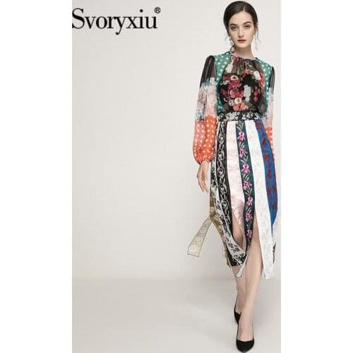Svoryxiu 2021 Spring Summer Fashion Runway Two Piece Set Womens Flower Lantern Sleeve Blouse + Skirt Elegant Skirt Suit