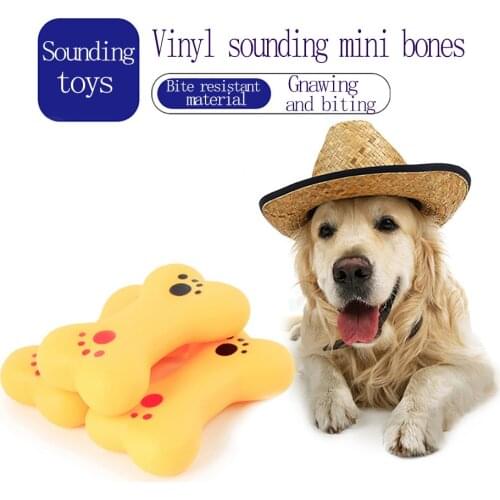 Mini Lovely Pet Dog Puppy Cat Chewing Chew Soft Small Rubber Bone Squeaker Squeaky Sound Play Toy Orange 1 Pcs pet toy dog toy