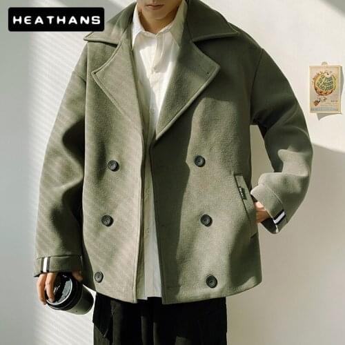 Winter Wool Jacket Mens Solid Color Woolen Coat Men Casual Loose Short Keep Warm Wool Clothes For Men Korean Fashion Trench Top