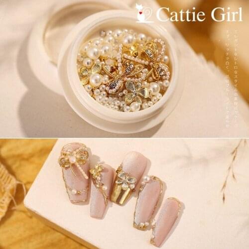 1Box Pearl Flower Bow 3D Nail Decorations Frame DIY Nail Accessories Bridal Nail Japanese Style Design