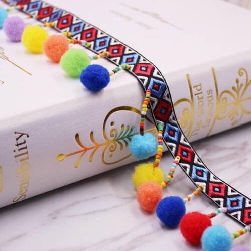 10yards National Lace Ribbon Sewing Accessories Pom Pom Tassel Pompoms Trim Ball Fringe Embroidery DIY Apparel Fabric curtain