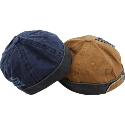 2020 Vintage Hip Hop Men Hat Washed Cotton Retro Skull Cap Adjustable Brimless Hat Landlord Breathable Beanie Hat Sailor Cap