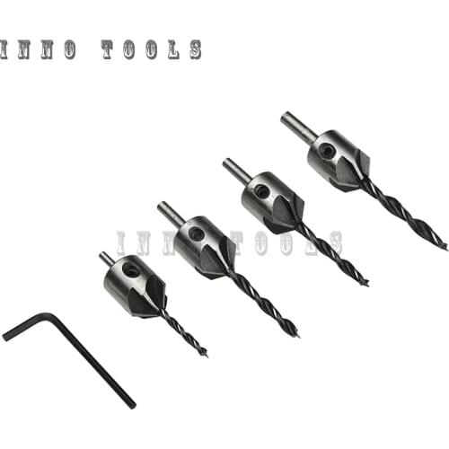 4pcs 3mm-6mm HSS 5 Flute Countersink Drill Bit Set Carpentry Reamer Woodworking Chamfer End Milling