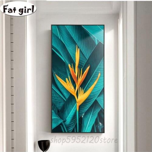 Large size 5D diamond painting Leaf Yellow Flower embroidery diamond mosaic Nordic Green Plants cross stitch Home Decor gift