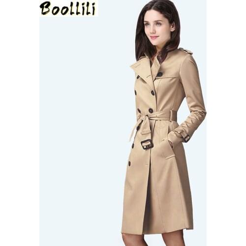 Boollili Slim Windbreaker Women Long Coat Female Spring Autumn Black Double Breasted Trench Coat Para As Mulheres Womens Coats