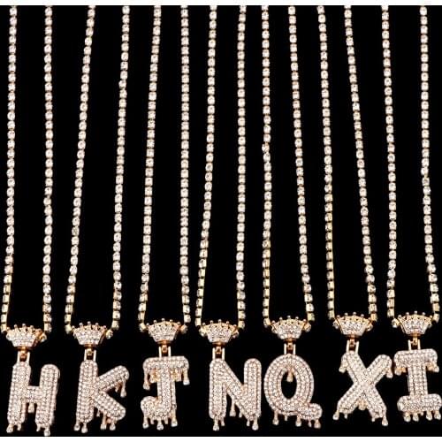 Bling Crystal Chunky A-Z Letter Name Pendant Necklaces For Women Men Iced Out Rhinestone Tennis Chain Choker Statement Jewelry