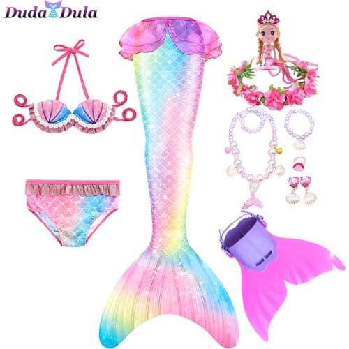 Kids Girls Swimmable Little Mermaid Tail Silicone Cosplay Childrens Mermaid Calder Mermaid Party Costume Bathing Suit Girl