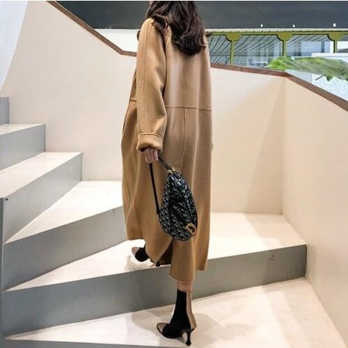 Double sided cashmere coat Long female star same water wave wool coat large size 2021 autumn and winter