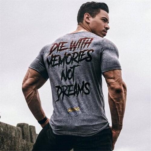 Fashion Personality Big Letters Printing T Shirts Men O-Neck Short Sleeve Fitness Tee Joggers Stretch Casual Breathable Tops
