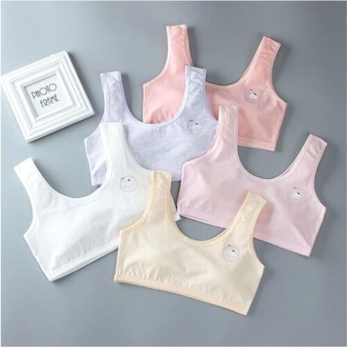 Student Young Girl Cotton Bra Tank Top Wide Strap Solid Color Sports Training Bralette Wirefree Cartoon Rabbit Print Vest N84E