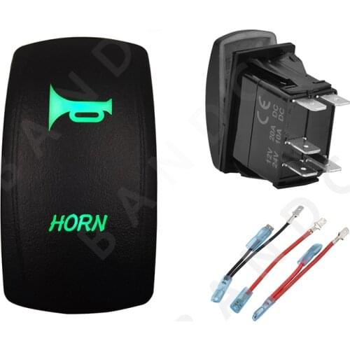 HORN 5P (ON)-OFF SPST Green LED Light Laser-Etched Rocker Switch for the Car Boat Marine Yacht ARB RV Buses NARVA ,Jumper Wires
