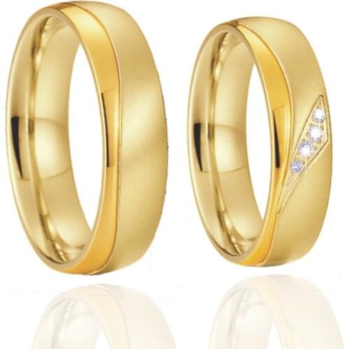 1 pair 18k gold plated marriage wedding rings set for couples love alliance stainless steel jewelry finger ring