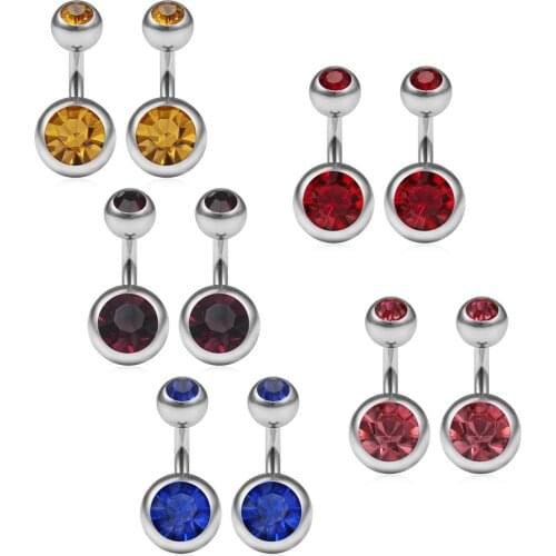 JFORYOU 14G 6mm 1/4 Inch 316L Surgical Steel Jeweled CZ Short Belly Earring Navel Button Rings 10PCS