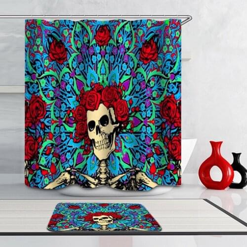 OLOEY Skull Curtains for Bathrrom Waterproof Shower Curtains with Rugs Bath Screens Polyester Fabric 3D Print Customized