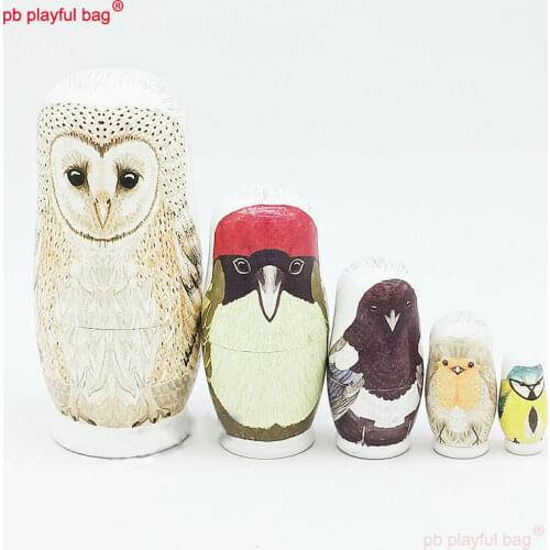 PB Playful Bag Five layers owl Russian Doll Wooden funny Color painting craft toys childrens birthday Creative gift HG157