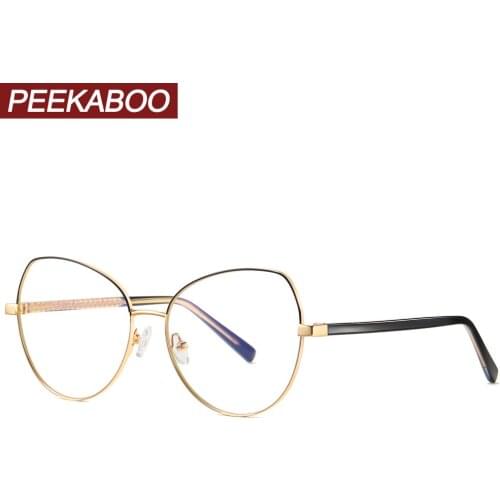 Peekaboo blue light blocking cat eye glasses for computer women metal female eyeglasses prescription clear lens eye protection