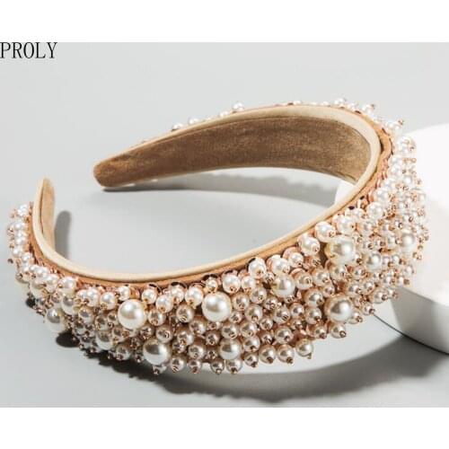 PROLY New Fashion Luxurious Baroque Headband Top Pearls Rhinestone Hairband Adult Wedding Party Headwear Hair Accessories